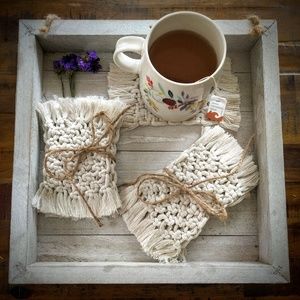 Boho coasters; Fringe macrame coasters; Rustic